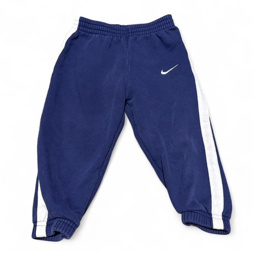 Vintage Nike Kids Sweatpants Navy Blue White Stripe Swoosh Logo Joggers 2t